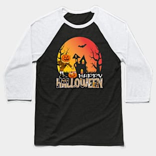 Vintage Pumpkin Scene Halloween Baseball T-Shirt